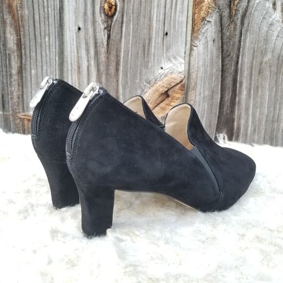 Square Toe Pumps Adrienne Vittadini Lave Size 8.5 Black Suede Leather Pilgrim - Picture 7 of 15